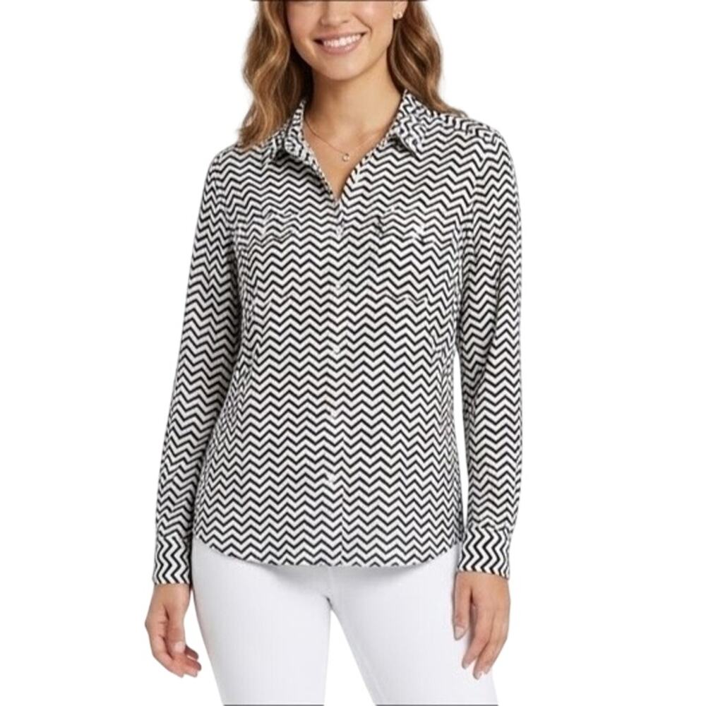 American Eagle Black and White Chevron Stripe Print Button Front Shirt XL